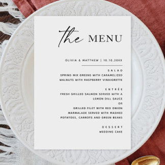 Black & White Minimalist Wedding | Elegant Formal Menu