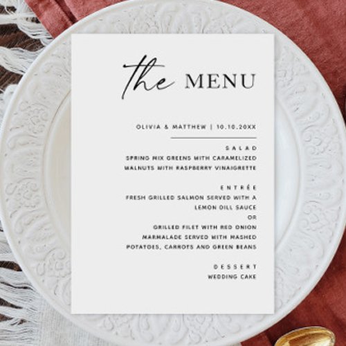 Black & White Minimalist Wedding | Elegant Formal Menu