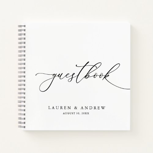 Black  White Minimalist Wedding Guestbook Notebook