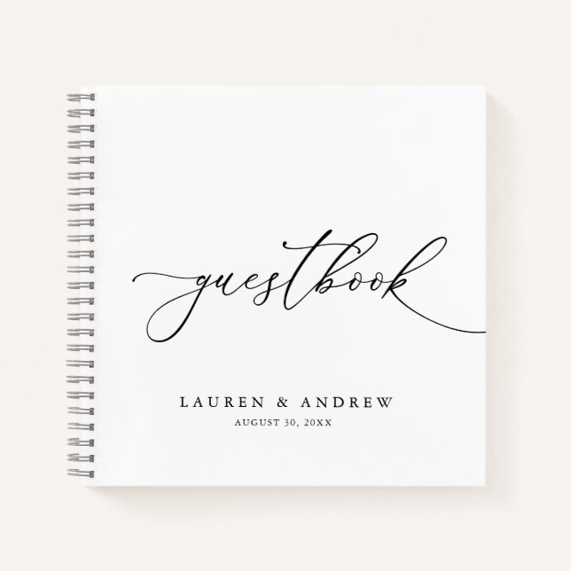 Black & White Minimalist Wedding Guestbook Notebook (Front)
