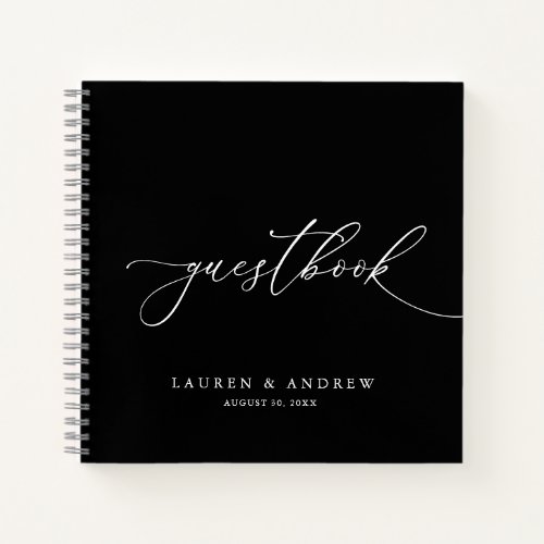 Black  White Minimalist Wedding Guestbook Notebook