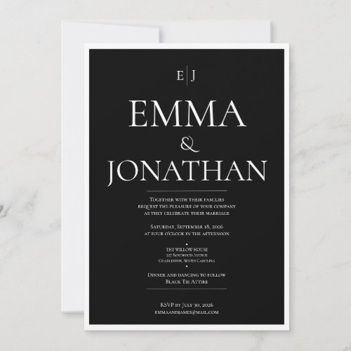 Black &amp; White Minimalist Wedding Invitation