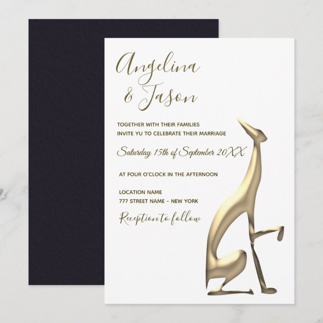 Black White Minimalist Wedding Invitation (Front/Back)