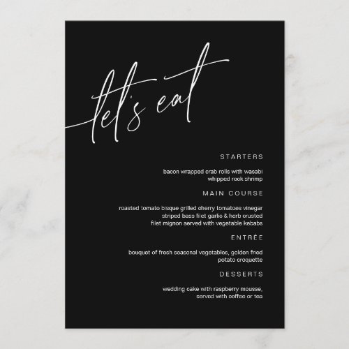 Black  White Minimalist Wedding Menu Card