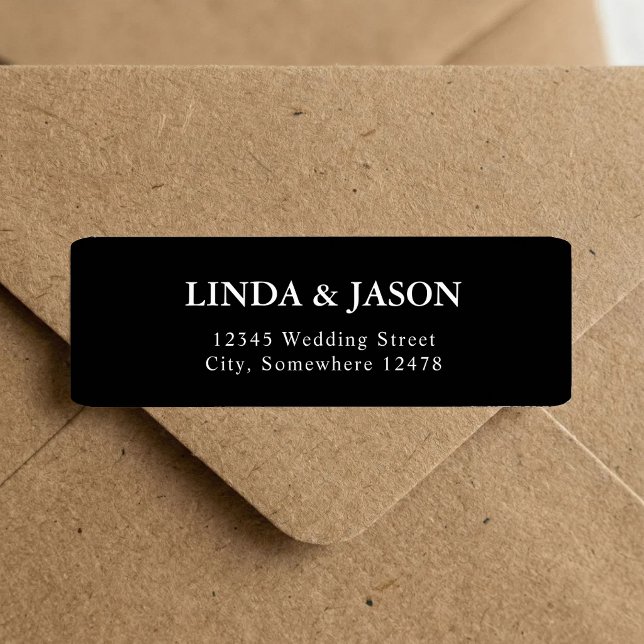 Black & White Minimalist Wedding Return Address Label (Black and white minimalist address labels give wedding mail a clean elegant finish.)