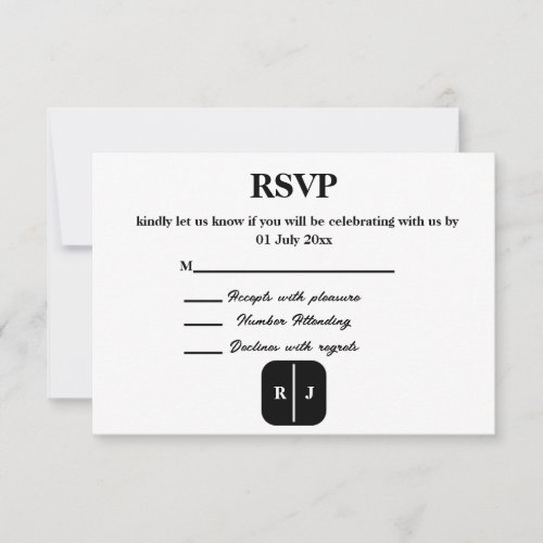 Black White Minimalist Wedding RSVP 