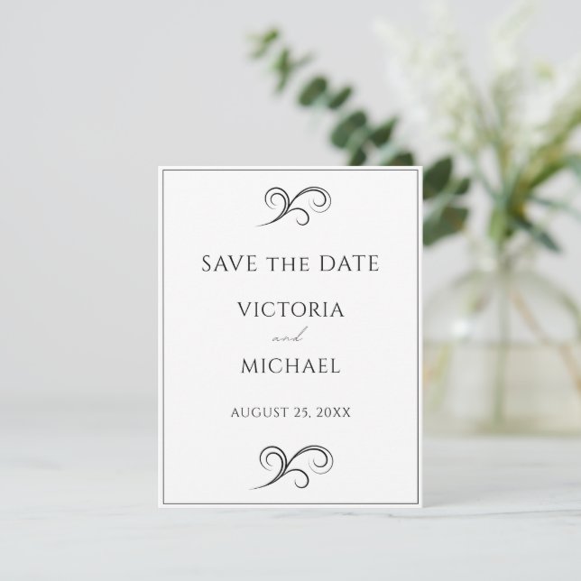 Black & White Minimalist Wedding Save The Date (Standing Front)