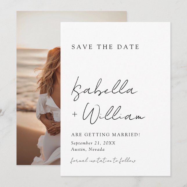 Black & White Minimalist Wedding Save The Date Invitation (Front/Back)