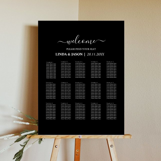 Black & White Minimalist Wedding Seating Chart Foam Board (Creator Uploaded)