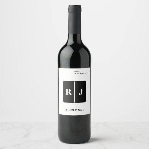 Black White Minimalist Wedding Wine Bottle Label