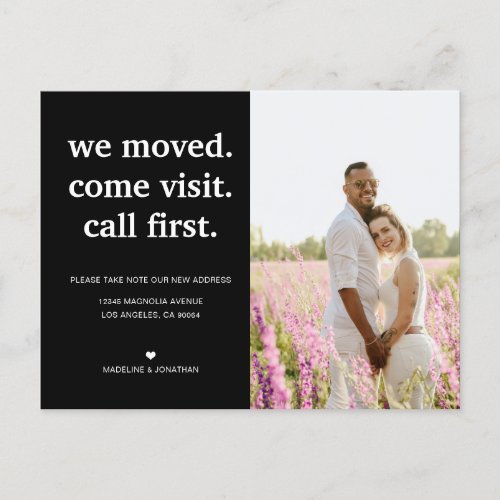 Black White Minimalist Weve Moved Photo Moving Announcement Postcard
