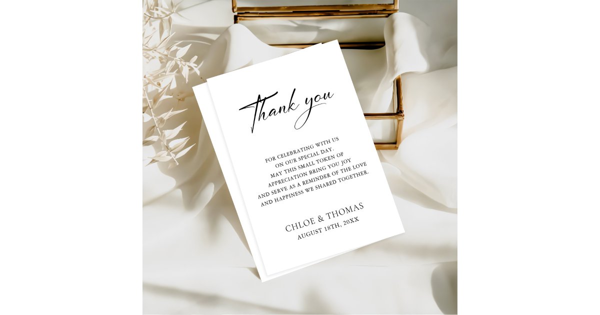 Black & White Minimalist White Wedding Thank You Card | Zazzle