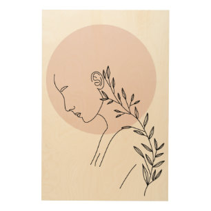 Black & White Minimalist Woman Line Wood Wall Art