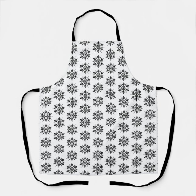 Black & White Minimalistic Graphic Snowflake Apron (Front)