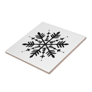 Black & White Minimalistic Graphic Snowflake Ceramic Tile