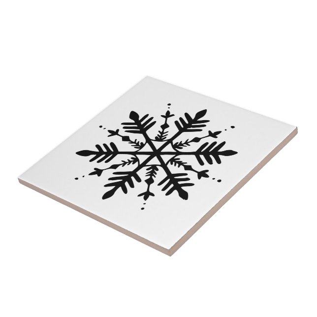 Black & White Minimalistic Graphic Snowflake Ceramic Tile (Side)