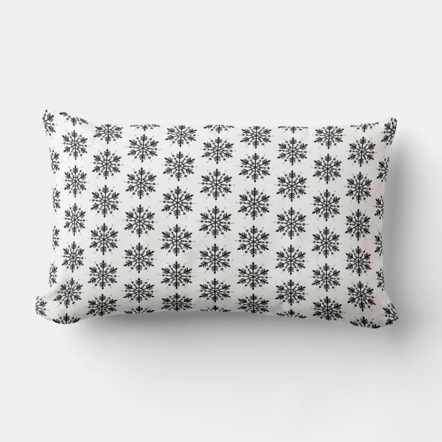 Black & White Minimalistic Graphic Snowflake Lumbar Pillow (Front)