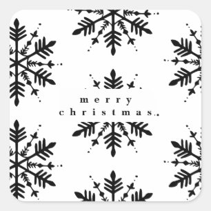 Black & White Minimalistic Graphic Snowflake Square Sticker