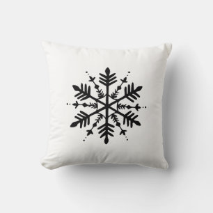Black & White Minimalistic Graphic Snowflake Throw Pillow