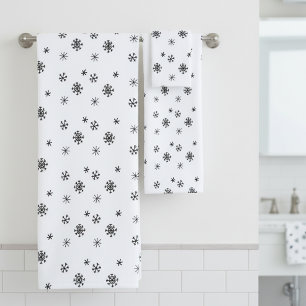Black White Minimalistic Snowflake Christmas Bath Towel Set