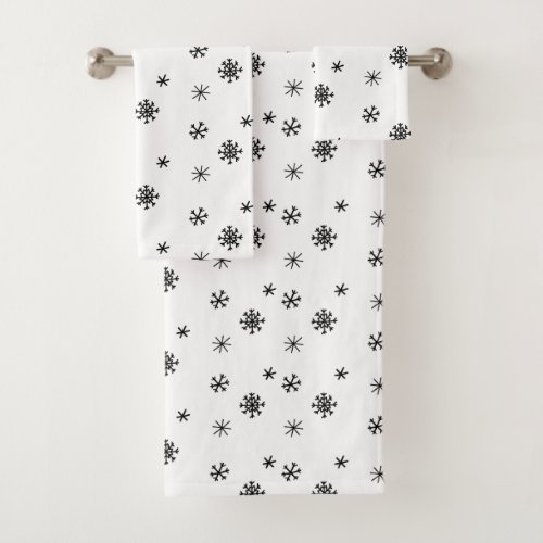 Black White Minimalistic Snowflake Christmas Bath Towel Set