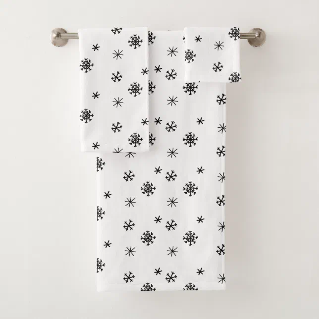 Black White Minimalistic Snowflake Christmas Bath Towel Set | Zazzle