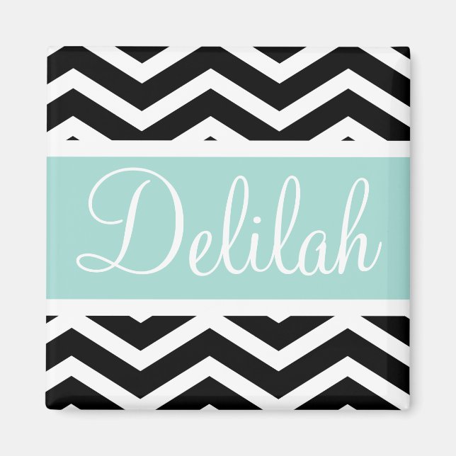 Black White Mint Turquoise Chevron Custom Magnet (Front)