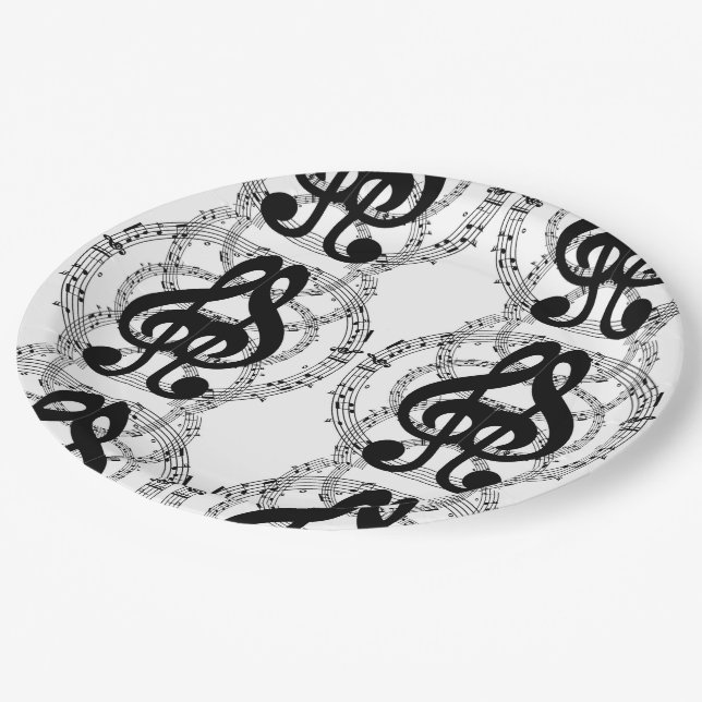 Black & White Mirror Image Music 2 Paper Plates (Angled)