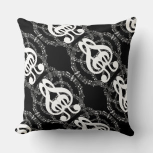 Black & White Mirror Image Music 2 Throw Pillow