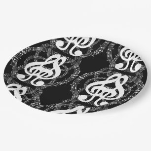 Black & White Mirror Image Music Paper Plates