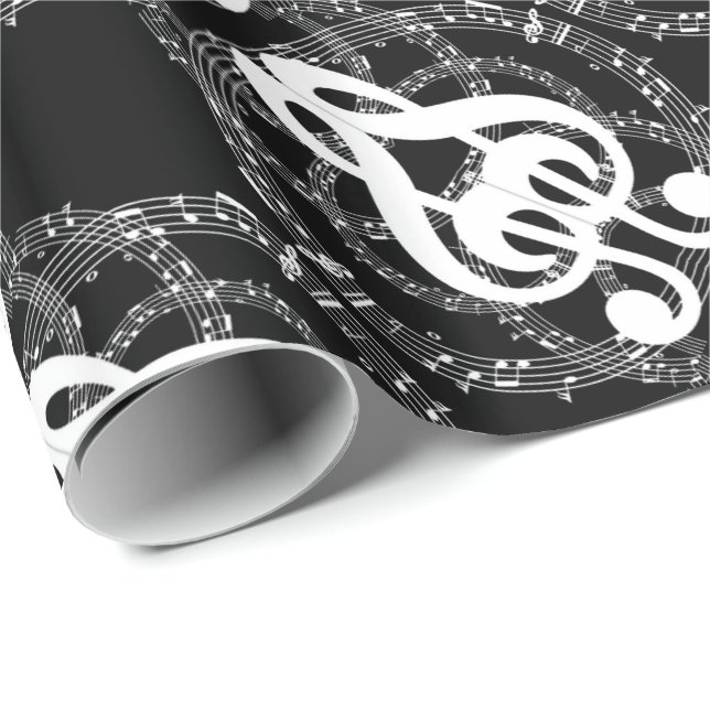 Black & White Mirror Image Music Wrapping Paper (Roll Corner)