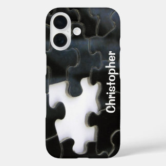 Black White Missing Puzzle Piece Template iPhone 16 Case