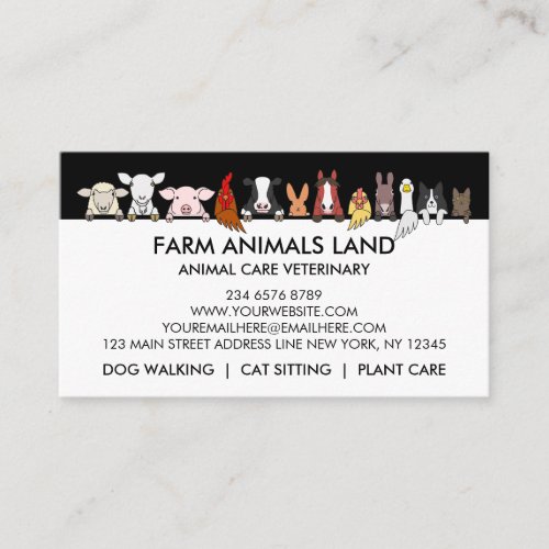 Black White Mix Farm Animals Veterinary Calling Card