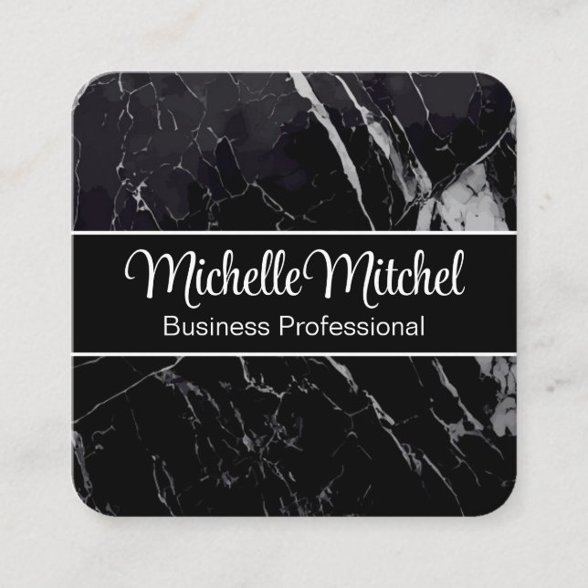 Black White Mixed Marble Square Business Card (Front)
