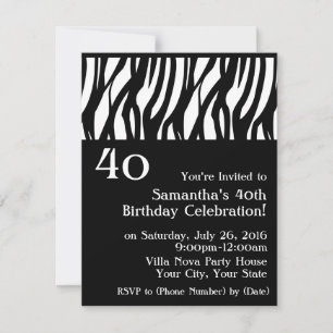 Black+White Mod Zebra 40th Party Invitations