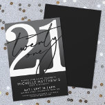 Black White Modern 21st Birthday Invitation<br><div class="desc">Gray and Black 21st Birthday Party Invitation. Celebrate turning twenty-one in style with this bold and chic design. The top half features a large white “21” with a sassy handwritten black script “Cheers” layered over it, standing out against a sleek black gradient over a subtle gray background for an overall...</div>