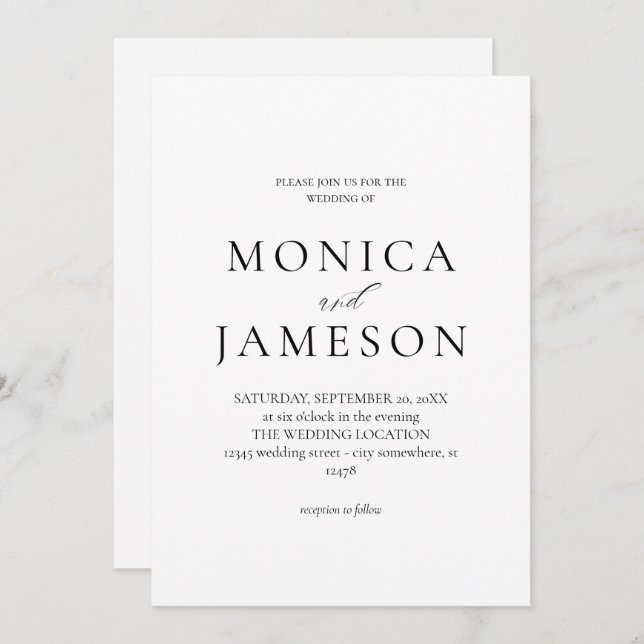 Black & White Modern 2v Wedding Invitation (Front/Back)
