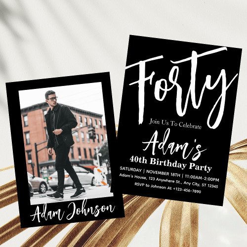 Black  White Modern 40th Birthday Party  Invitation