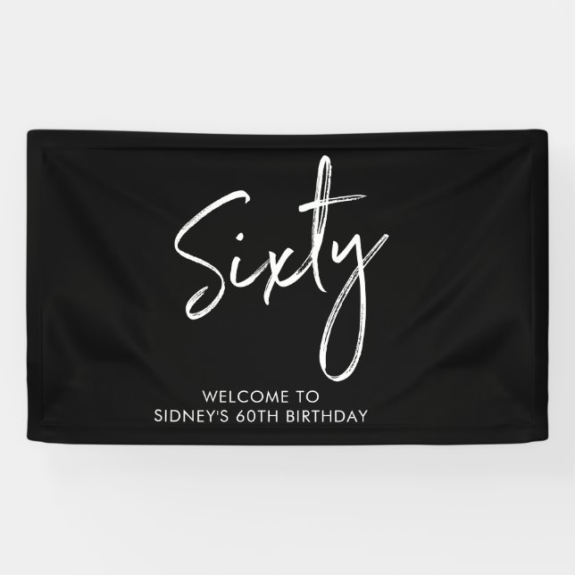 Black & White Modern 60th Birthday Party Banner (Horizontal)