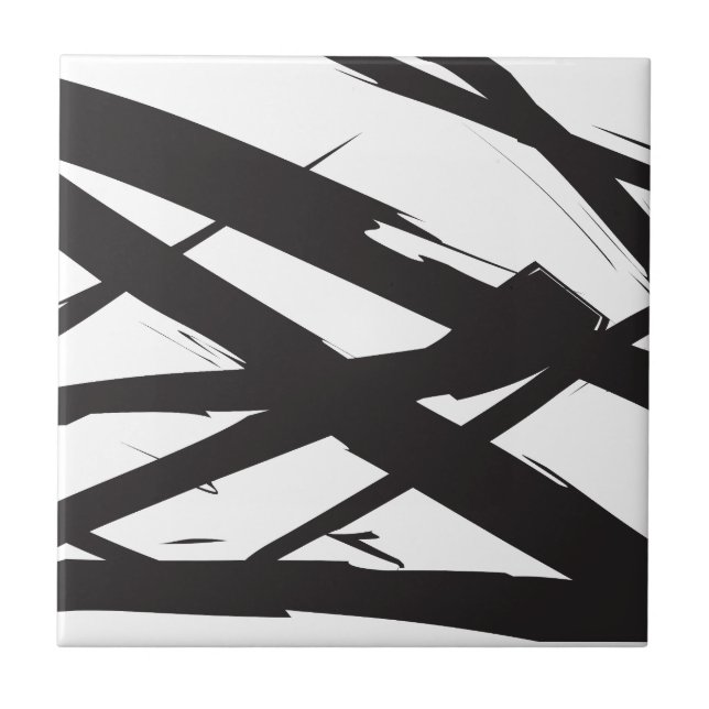 Black & White Modern Abstract Art Line Decorative Ceramic Tile (Front)