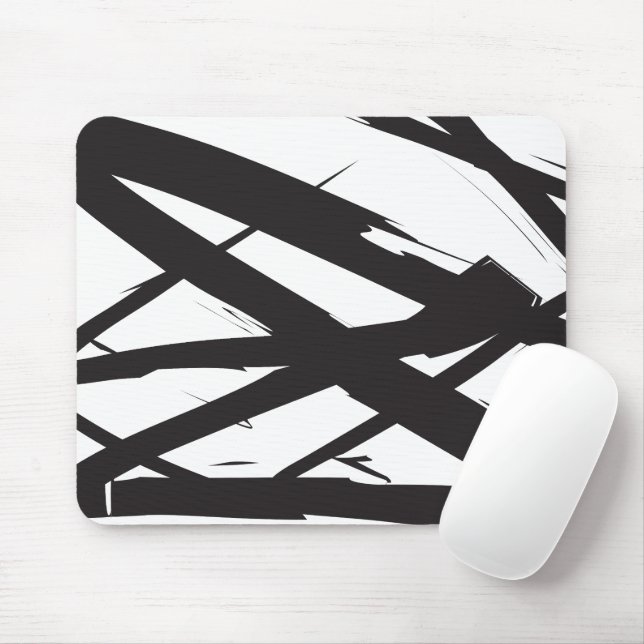 Black & White Modern Abstract Art Line Decorative Mouse Pad (With Mouse)