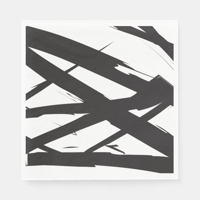Black & White Modern Abstract Art Line Decorative Napkins (Front)
