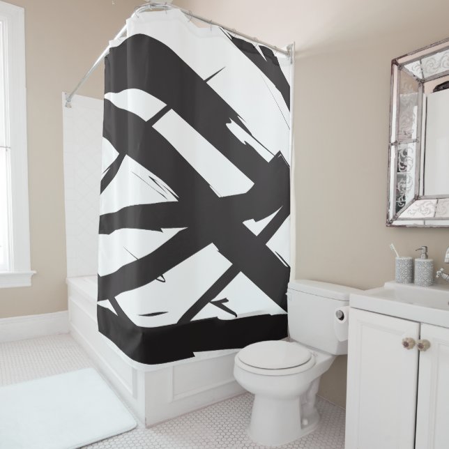 Black & White Modern Abstract Art Line Decorative Shower Curtain (In Situ)