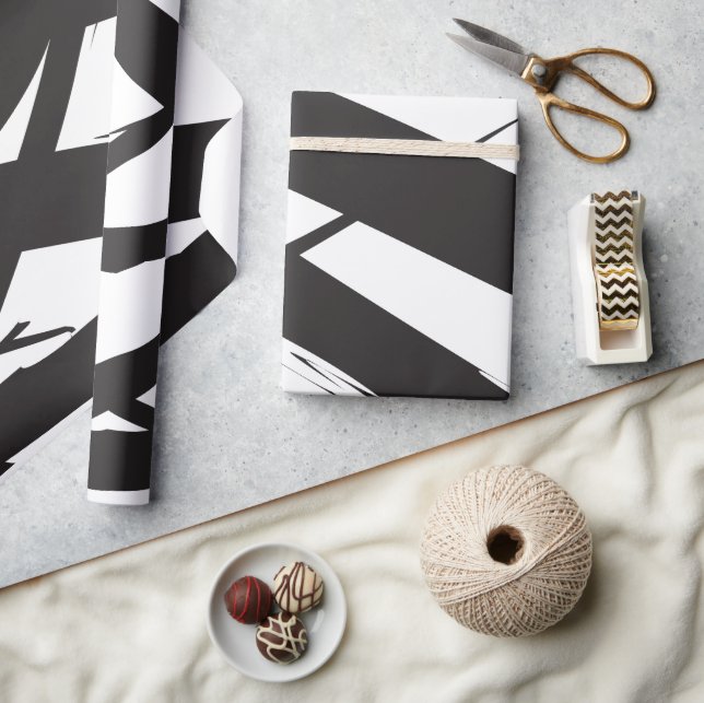Black & White Modern Abstract Art Line Decorative Wrapping Paper (Crafts)
