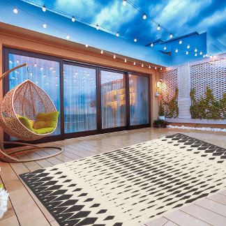 Black white modern abstract diamond print outdoor rug