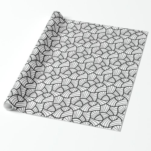 Black  White Modern Abstract Swirls Pattern Wrapping Paper