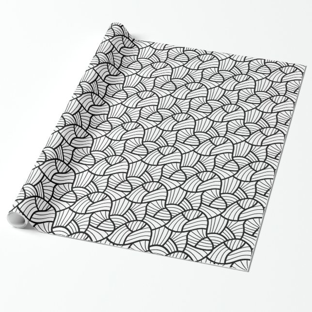 Black & White Modern Abstract Swirls Pattern Wrapping Paper (Unrolled)