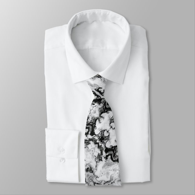  Black White Modern Abstract Tie (Tied)
