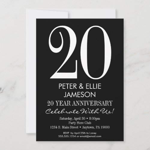 Black  White Modern Anniversary Invitations