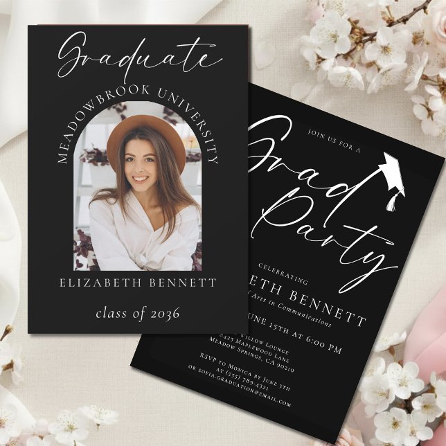 Black White Modern Arch Photo Graduation Party Invitation (Creator Uploaded)